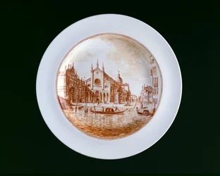 Plate with View of SS Giovanni e Paolo, Murano Miotti Glasswork, Venice, c. 1741